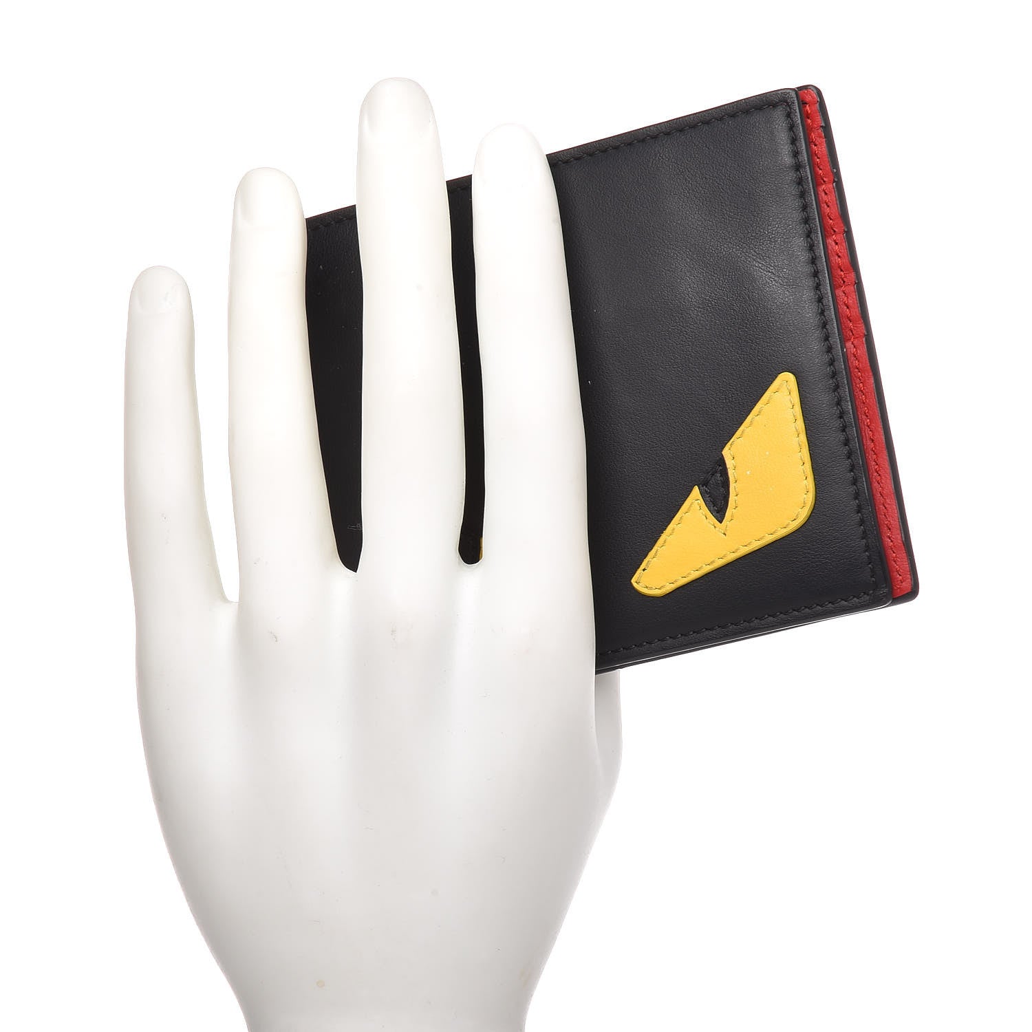 Fendi Vitello Century Monster Eyes Inlay Bi-Fold Wallet Black Giallo Rosso 2 of 7