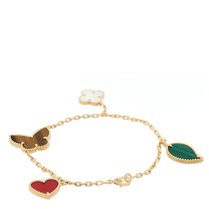 Van Cleef & Arpels 18K Yellow Gold Mother of Pearl Malachite Carnelian Tiger Eye 4 Motifs Lucky Alhambra Bracelet 3 of 4