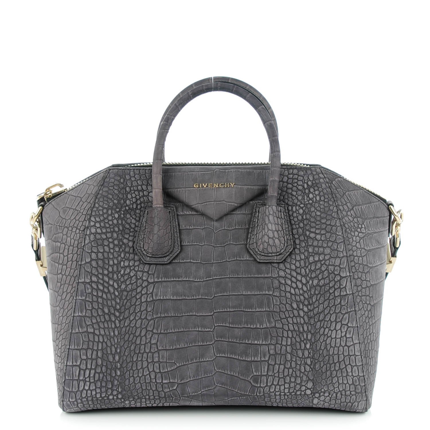 Givenchy Nubuck Crocodile Embossed Medium Antigona Dark Grey 1 of 7