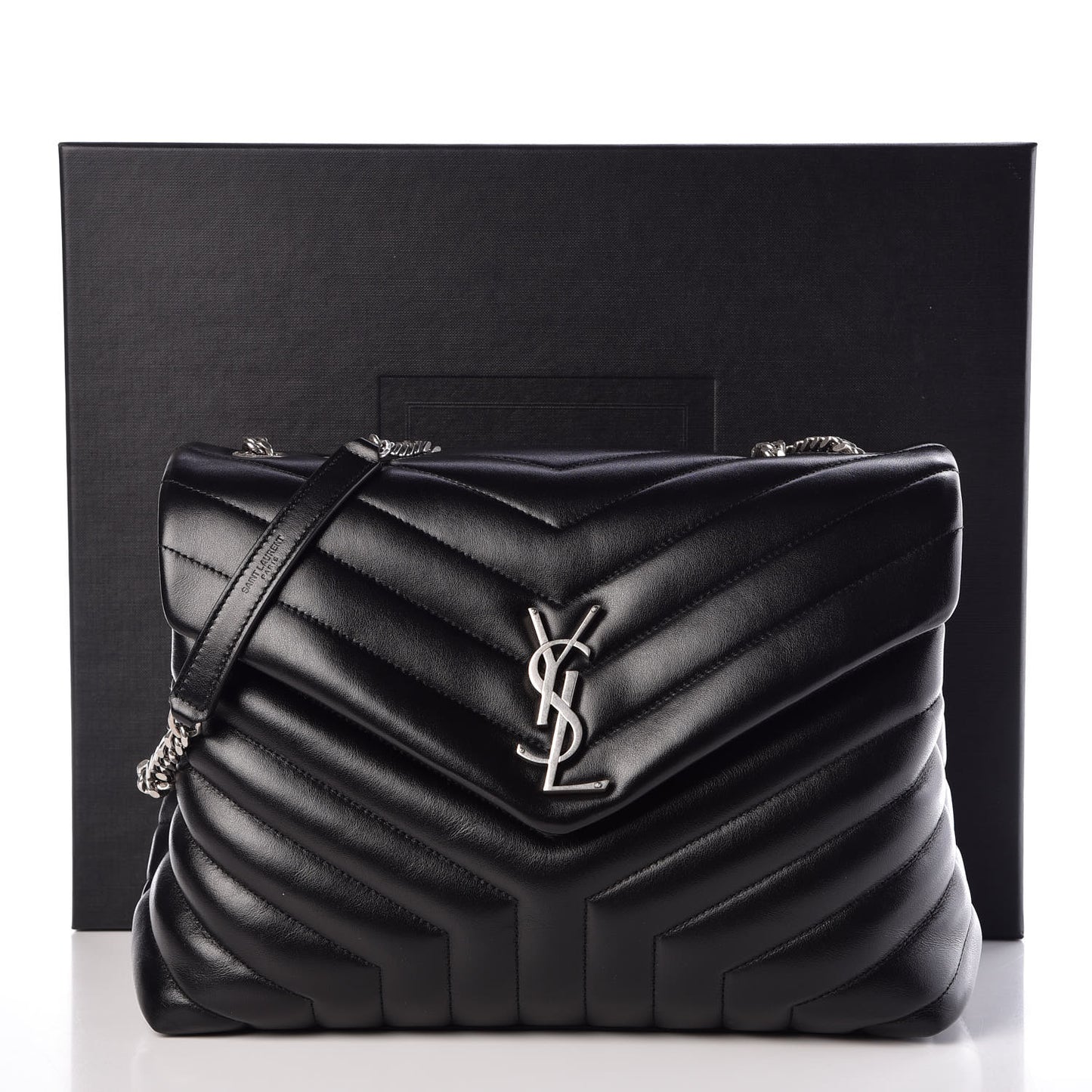 Calfskin Y Quilted Monogram Medium Loulou Chain Satchel Black