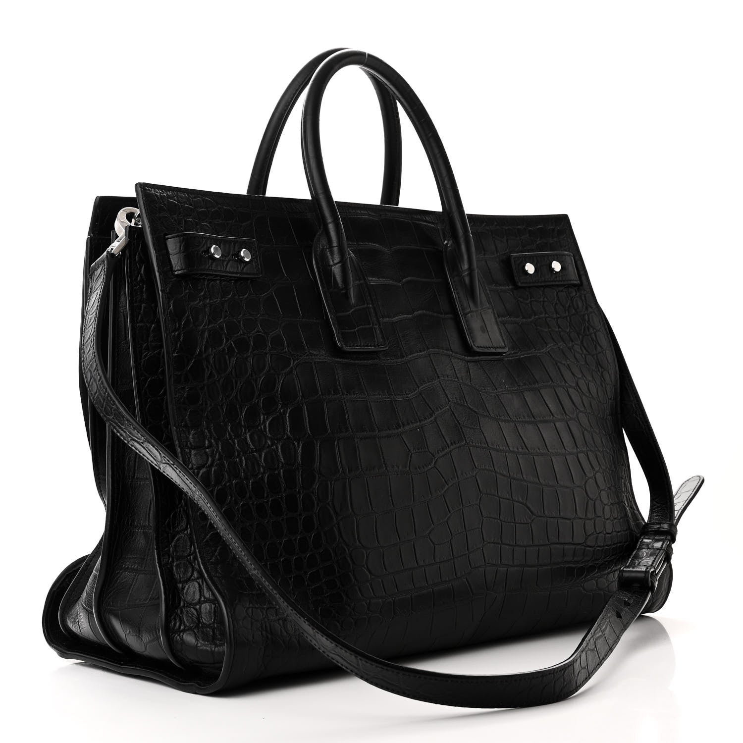 Saint Laurent SAINT LAURENT Calfskin Crocodile Embossed Large Souple Sac De Jour Black 4 of 10
