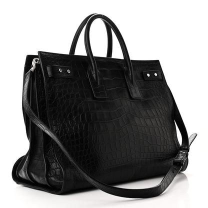 Saint Laurent SAINT LAURENT Calfskin Crocodile Embossed Large Souple Sac De Jour Black 4 of 10