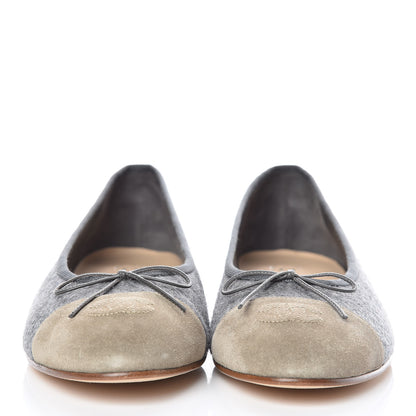 Chanel Felt Suede Cap Toe CC Ballerina Flats 41 Grey Beige 2 of 9