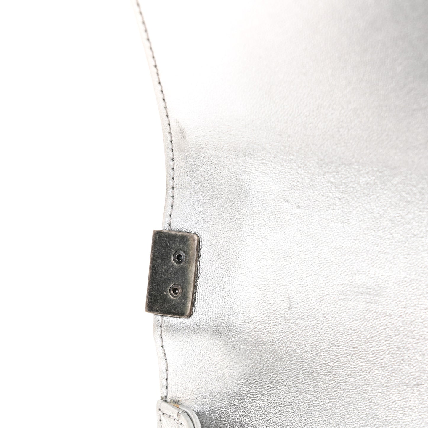 Metallic Lambskin Embellished Medium Boy Flap Silver