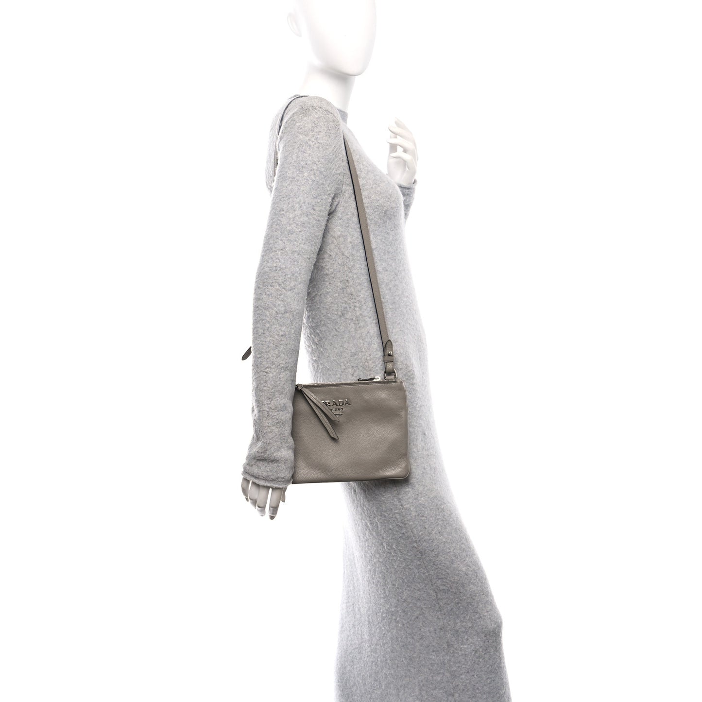 Vitello Daino Double Zip Crossbody Bag Argilla