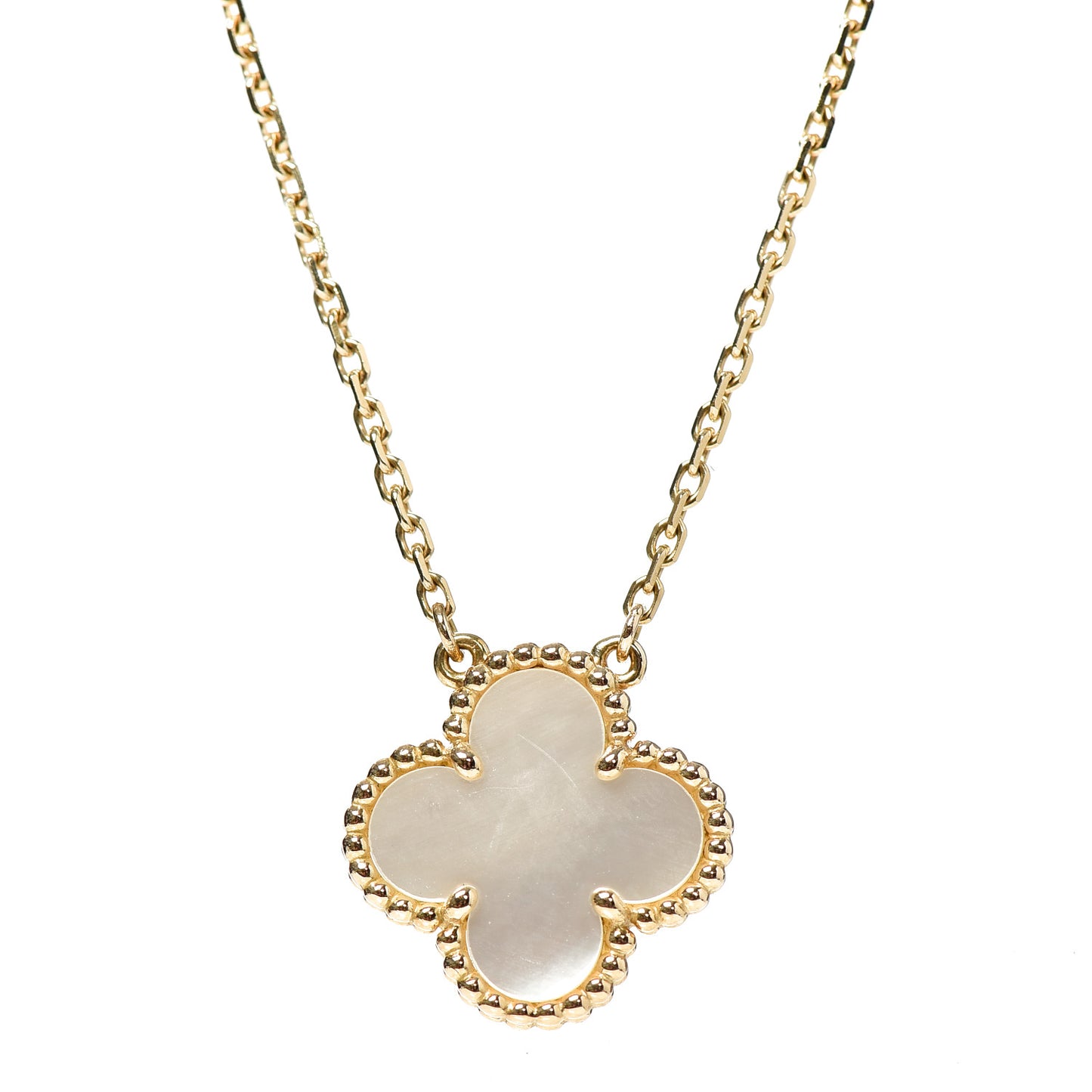 18K Yellow Gold Mother of Pearl Vintage Alhambra Pendant Necklace