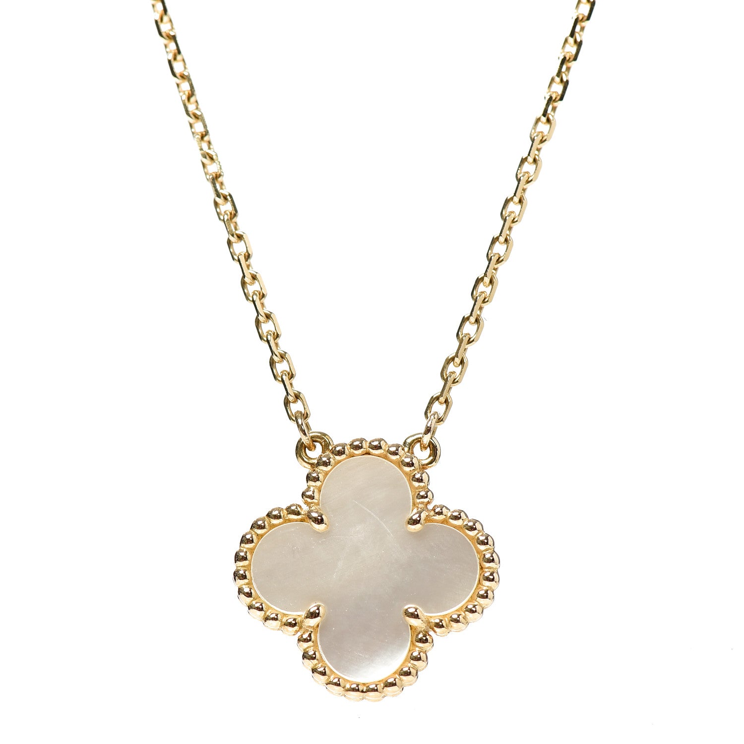 Van Cleef & Arpels 18K Yellow Gold Mother of Pearl Vintage Alhambra Pendant Necklace 4 of 5