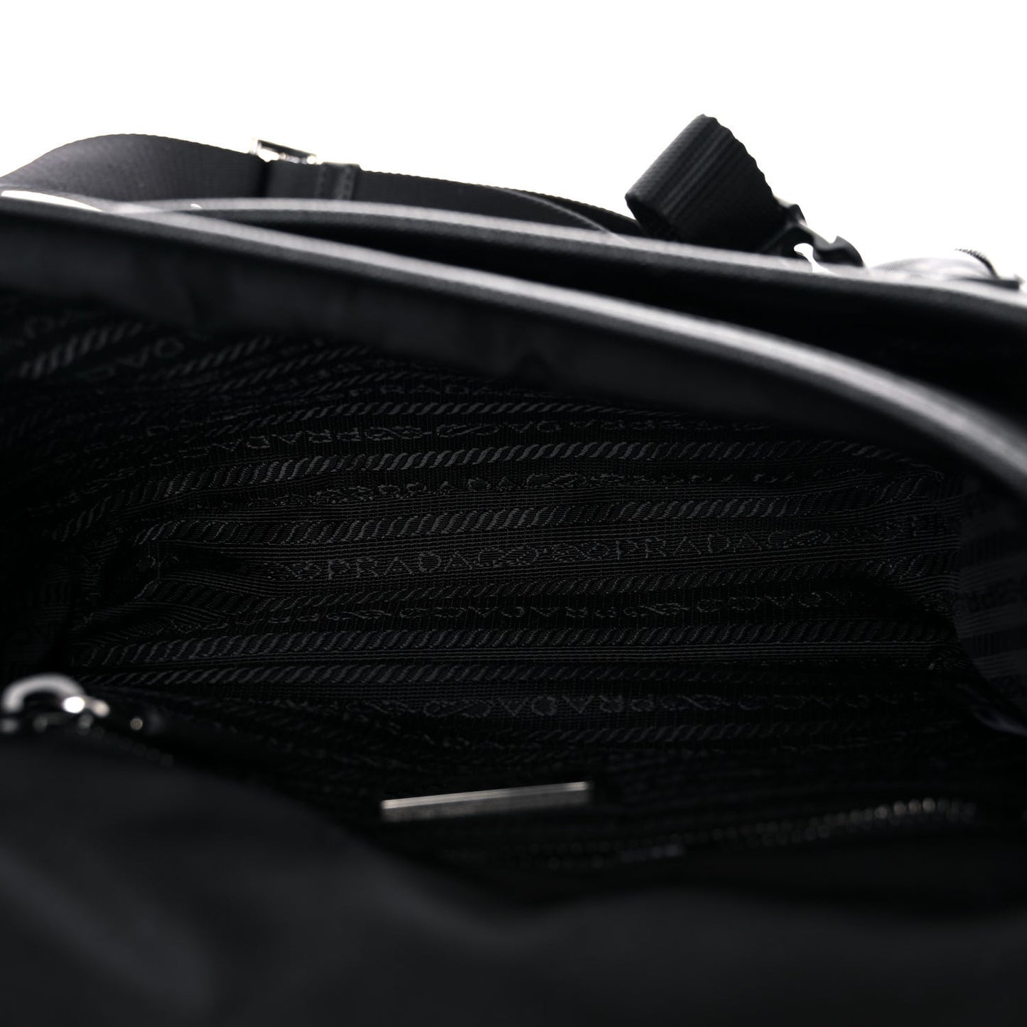 Re-Nylon Saffiano Pocket Double Snap Buckle Shoulder Bag Black