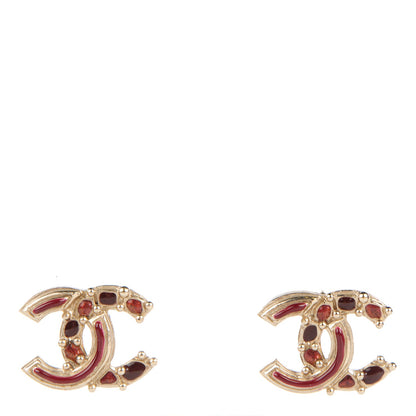 Chanel Enamel CC Earrings Burgundy Gold 1 of 5