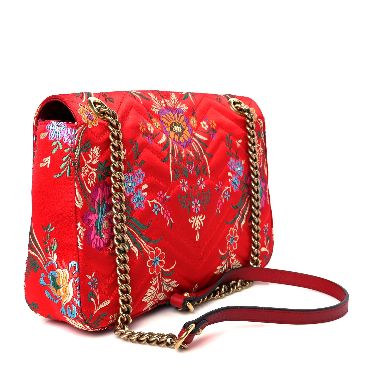 Gucci Jacquard Matelasse Floral Medium GG Marmont Shoulder Bag Red 3 of 12