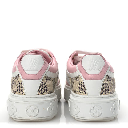 Louis Vuitton Monogram Embossed Calfskin Damier Azur Time Out Sneakers 36 Rose Clair Pink 6 of 13