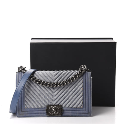 Chanel Denim Chevron Quilted Medium Boy Flap Blue 15 of 15
