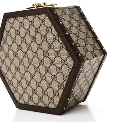 Gucci GG Supreme Monogram Textured Dollar Calfskin Studded Padlock Hexagon Top Handle Case Beige Ebony New Acero 10 of 10
