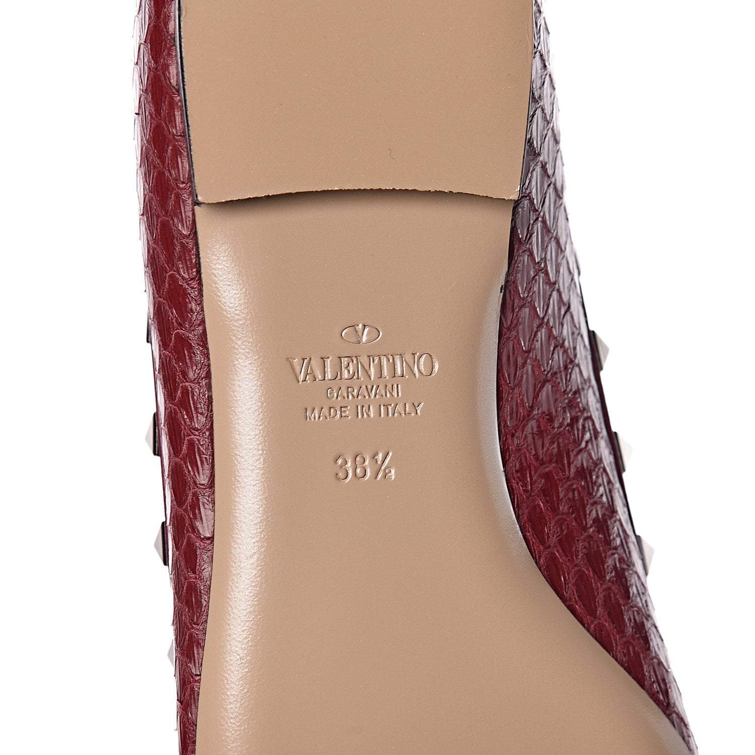 Valentino Garavani Ayers Snakeskin Rockstud Ballerina Flats 38.5 Cerise 6 of 9