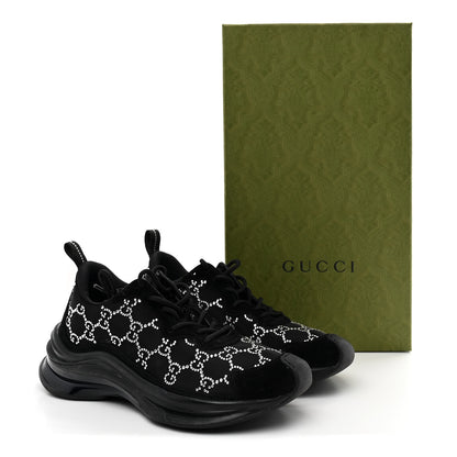 Gucci Tela Retino Mesh Crystal Suede GG Monogram Womens Gucci Run Sneakers 37.5 Black Silver 10 of 10