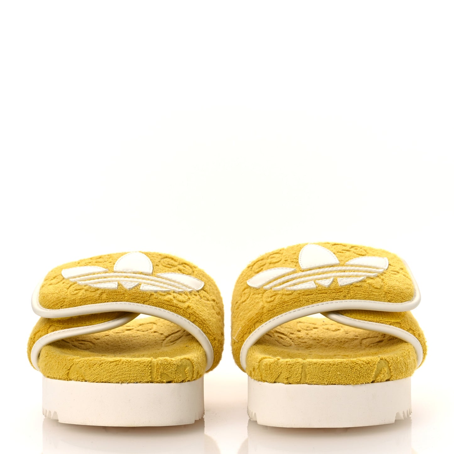 X ADIDAS Terry Cloth Trefoil GG Monogram Womens Platform Sandals 37 Smile Yellow Off White