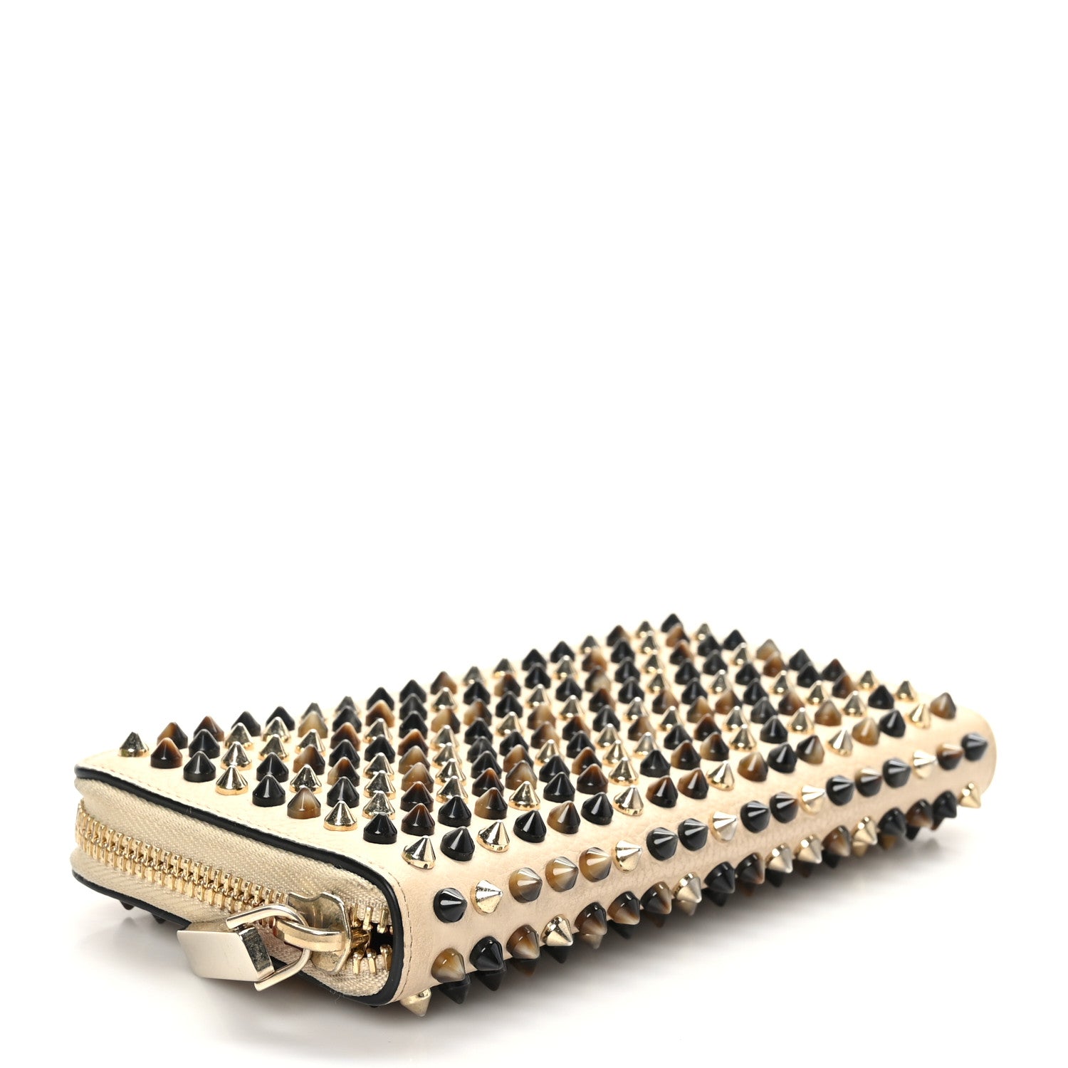 Christian Louboutin Calfskin Spiked Zip Around Wallet Beige 4 of 8
