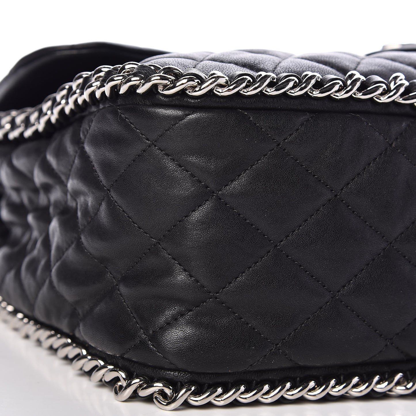 Washed Lambskin Quilted Maxi Chain Around Flap Black