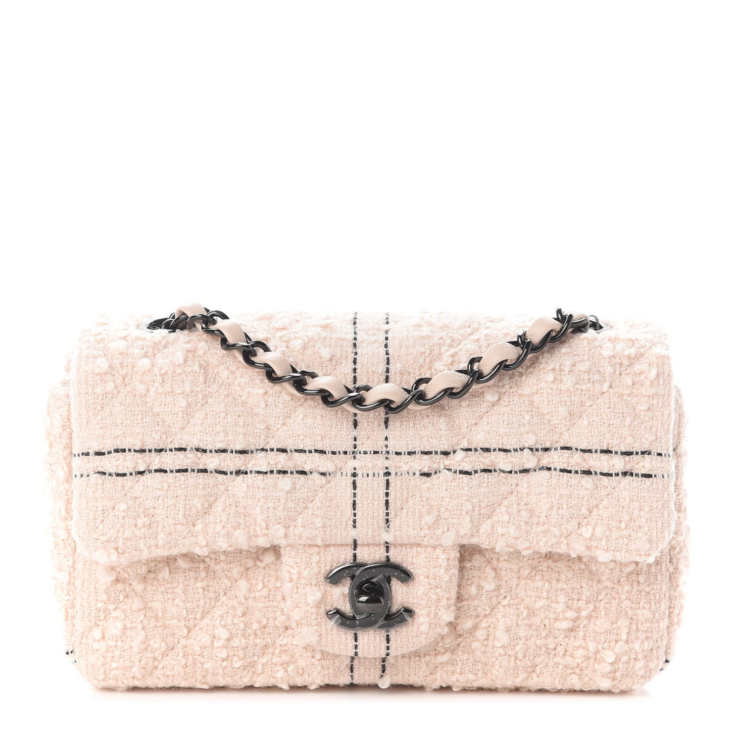Tweed Quilted Mini Rectangular Flap Light Pink Black
