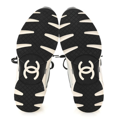 Chanel Calfskin Fabric Womens CC Sneakers 39.5 White Silver Light Grey 6 of 11