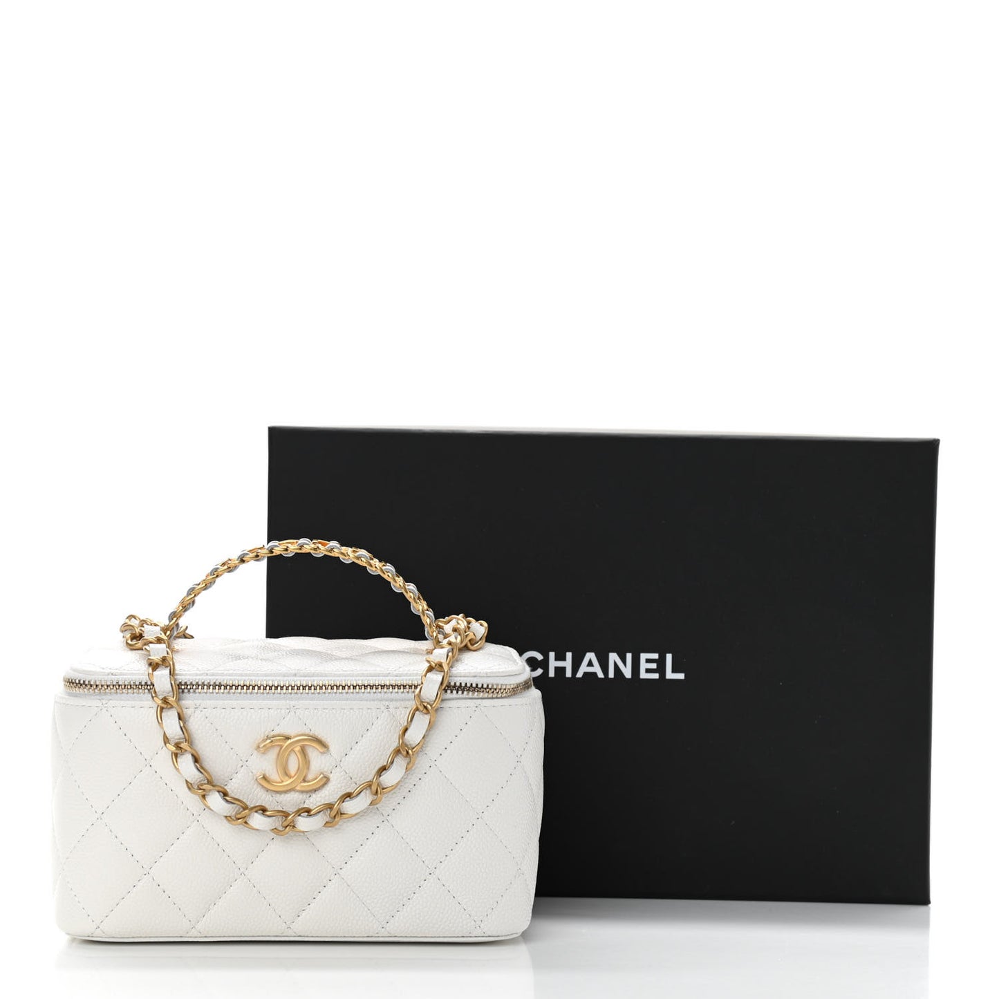 Shiny Caviar Quilted Pick Me Up Vanity Case White