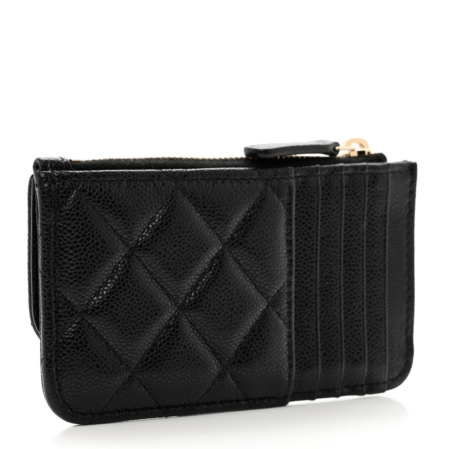 Caviar Quilted Flap Zip Card Holder Black