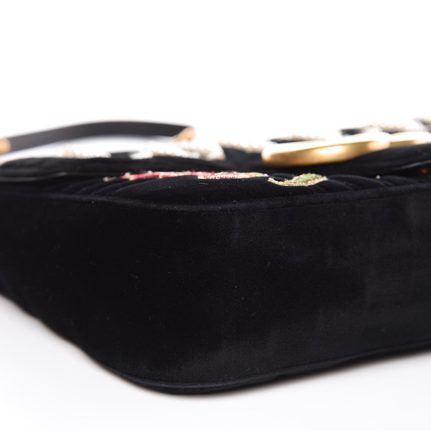 Velvet Matelasse Loved Embroidered Medium GG Marmont Shoulder Bag Black