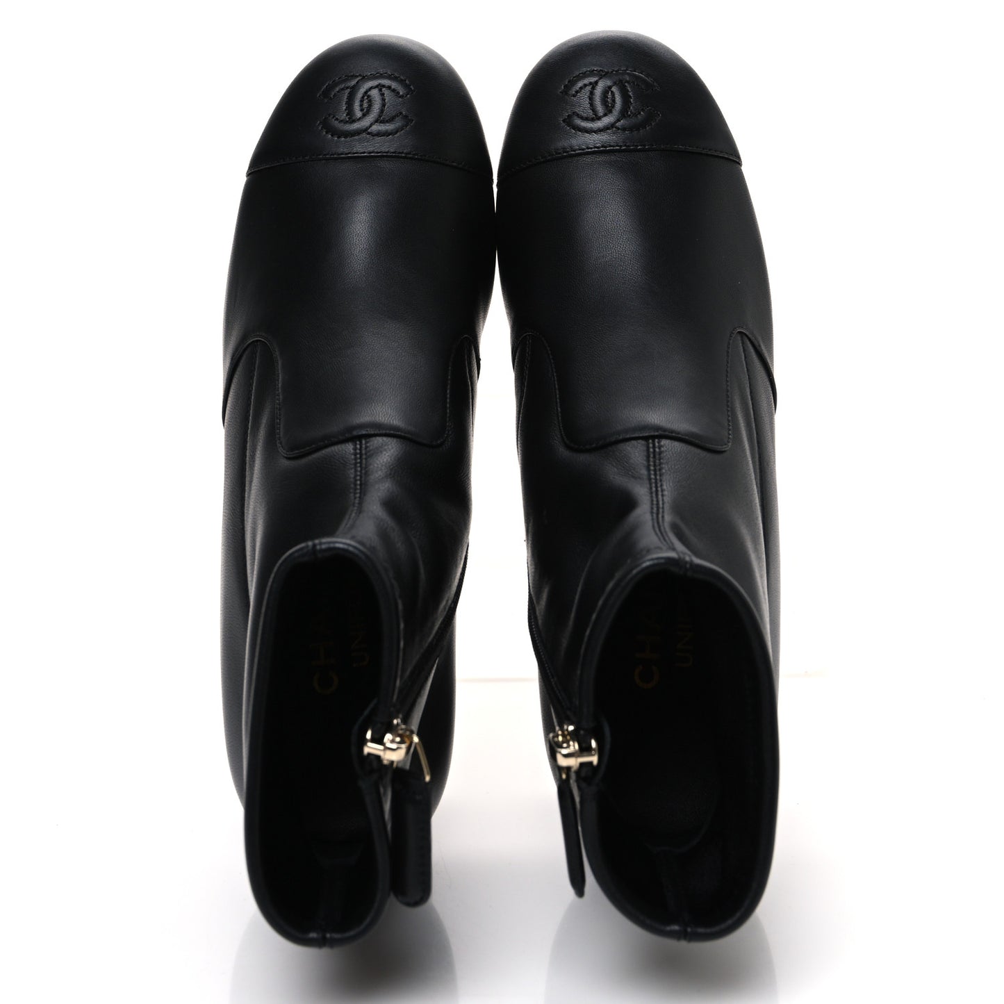 Stretch Lambskin Cap Toe CC Short Boots 36.5 Black