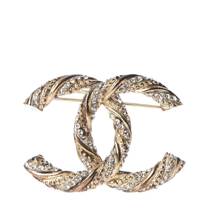 Chanel Crystal Twisted CC Brooch Light Gold 1 of 5