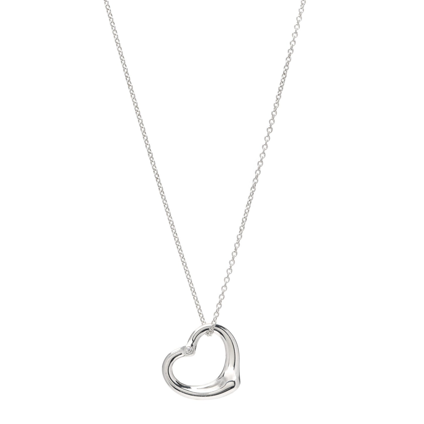 Sterling Silver Diamond 22mm Elsa Peretti Open Heart Pendant Necklace