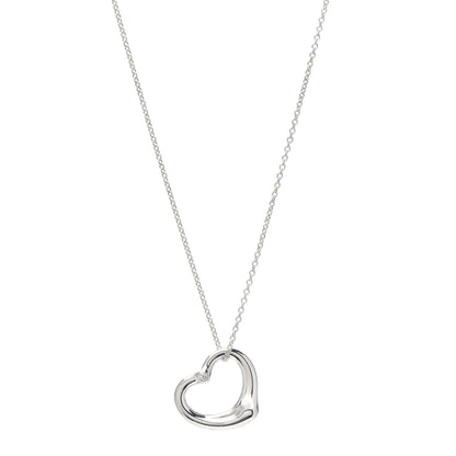 Tiffany Sterling Silver Diamond 22mm Elsa Peretti Open Heart Pendant Necklace 1 of 4