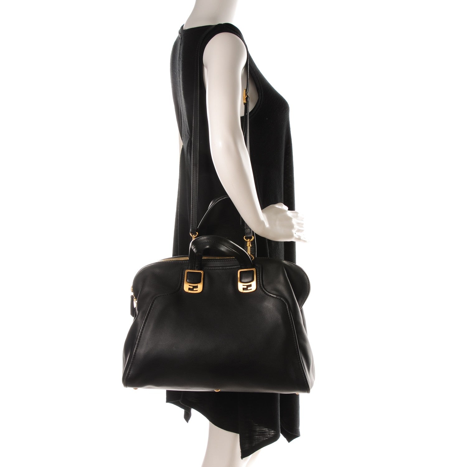 Fendi Vitello Dolce Marmol Large Chameleon Tote Black 2 of 7