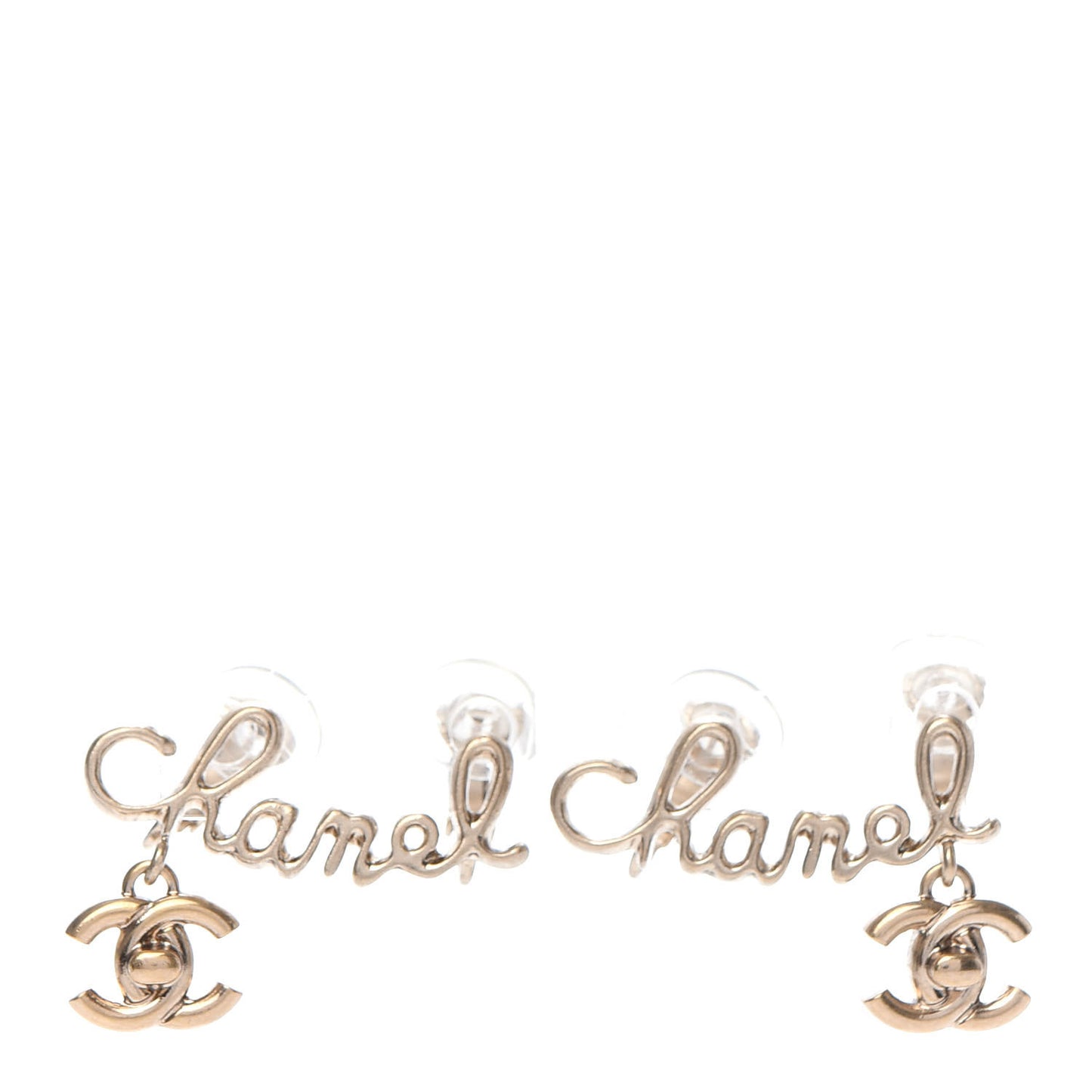 Metal CC Turnlock Climber Clip On Earrings Gold