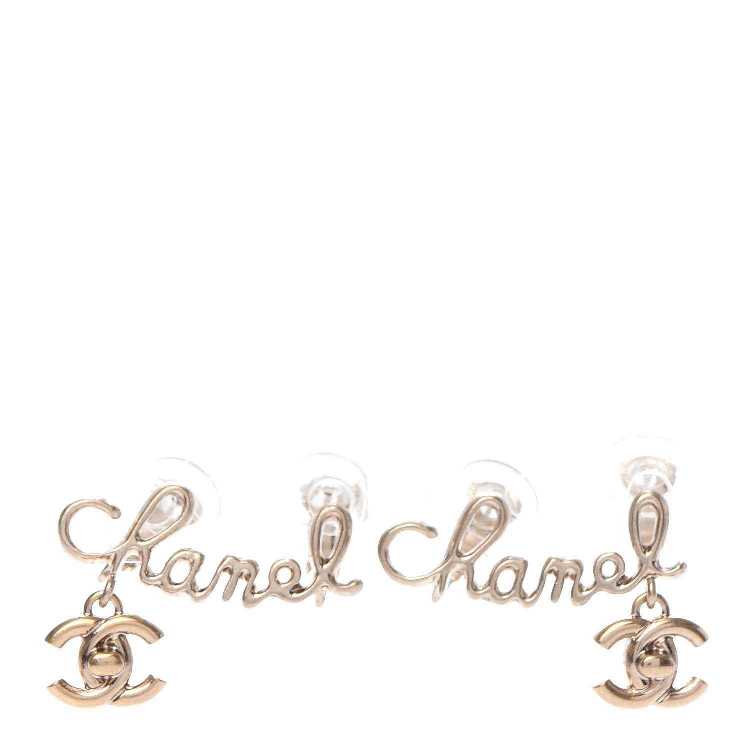 Chanel Metal CC Turnlock Climber Clip On Earrings Gold 1 of 5