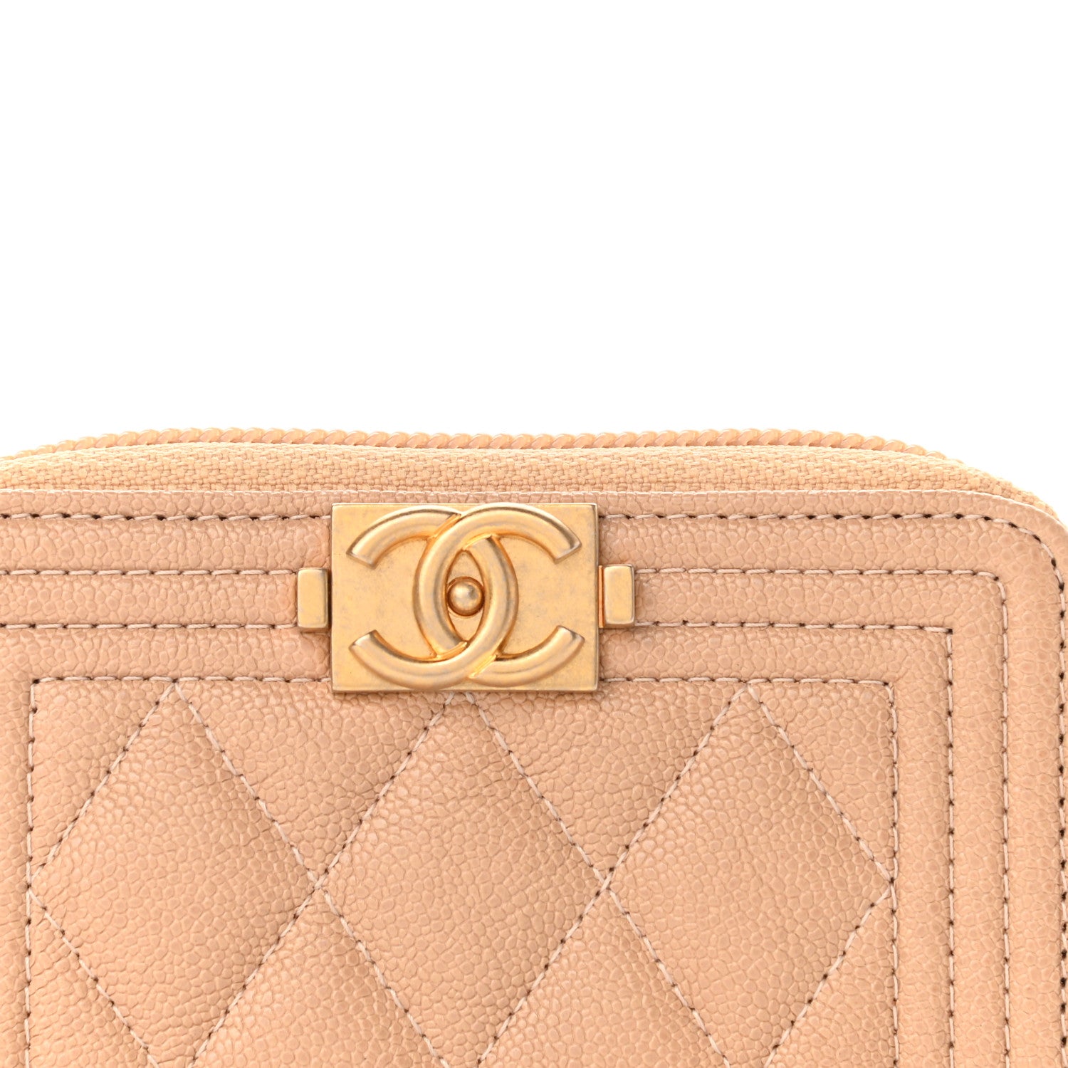Chanel Caviar Quilted Boy Zip Around Coin Purse Wallet Beige 7 of 9