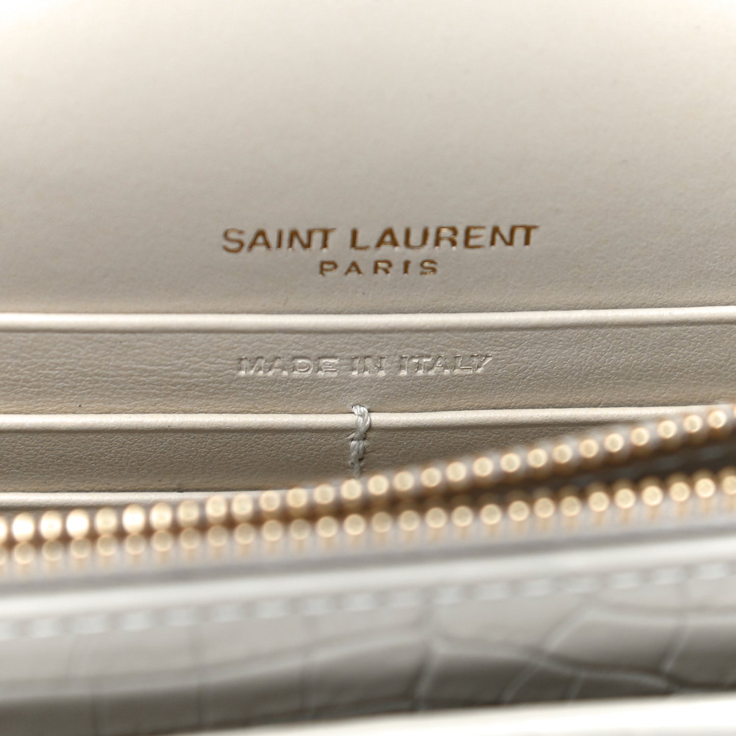 Calfskin Crocodile Embossed Monogram Sunset Chain Wallet Blanc Vintage