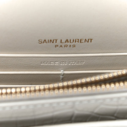 Saint Laurent Calfskin Crocodile Embossed Monogram Sunset Chain Wallet Blanc Vintage 6 of 10
