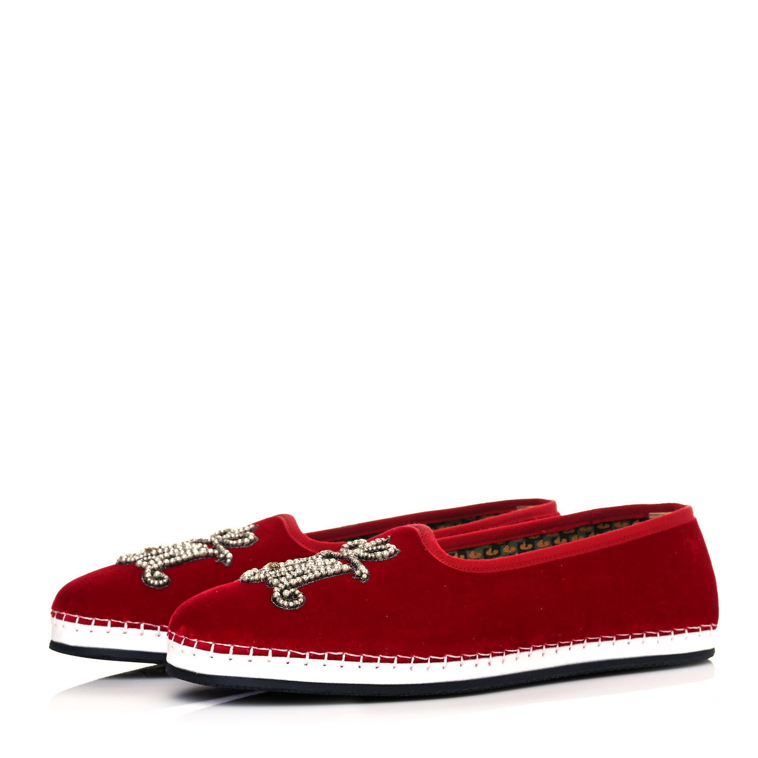 Gucci Velluto Marmara Pearl Embellished Mens Loafers 8 Red 3 of 9