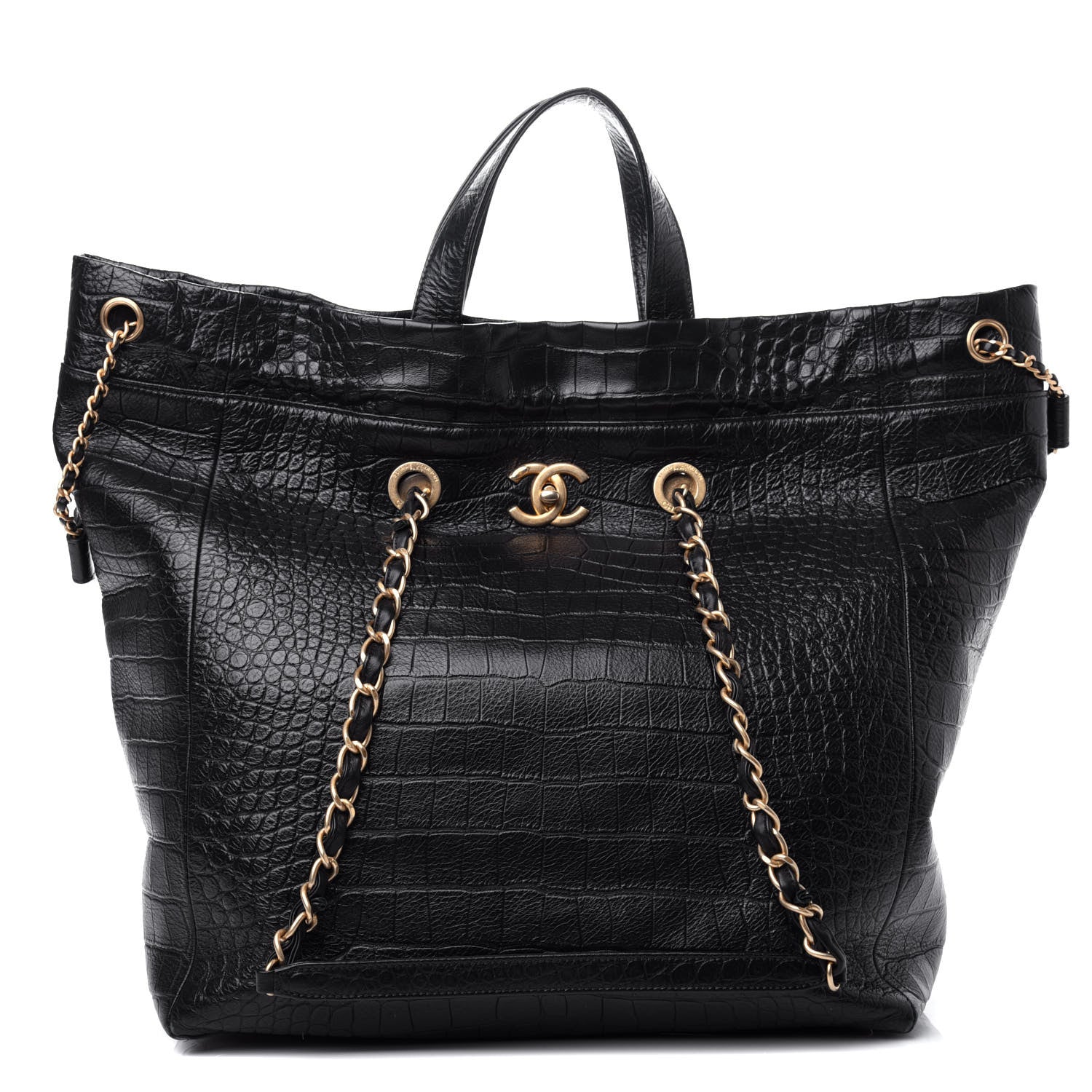 Chanel Calfskin Crocodile Embossed Large Cocodile Shopping Tote Black 1 of 10