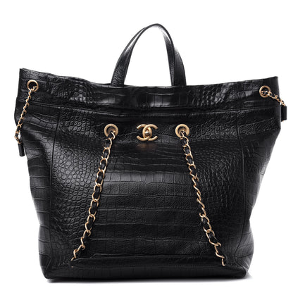 Chanel Calfskin Crocodile Embossed Large Cocodile Shopping Tote Black 1 of 10
