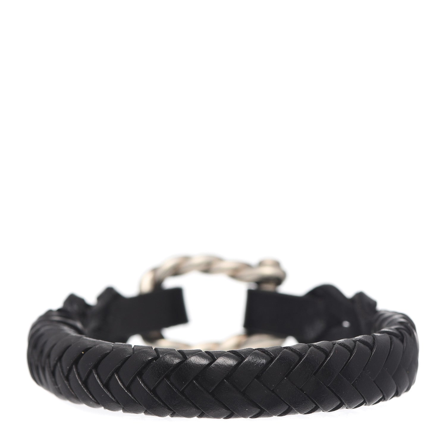 David Yurman Sterling Silver Leather Mens Maritime Woven Shackle Bracelet Black 3 of 4