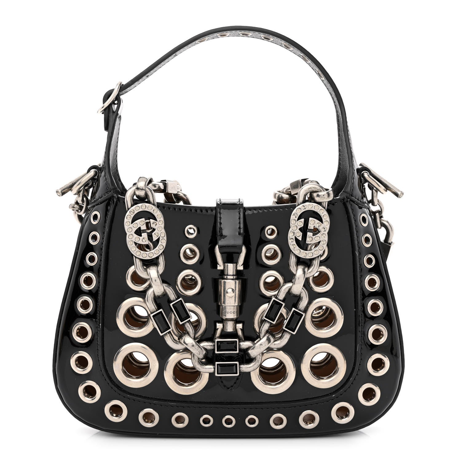 Gucci Patent Ha Ha Ha Mini Jackie 1961 Eyelet Hobo Black 1 of 10