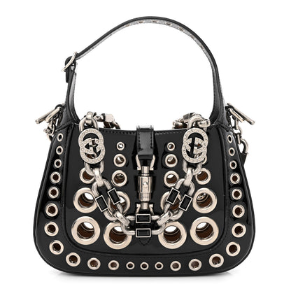 Gucci Patent Ha Ha Ha Mini Jackie 1961 Eyelet Hobo Black 1 of 10