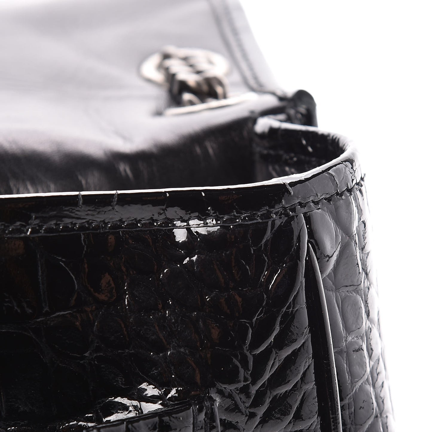 Patent Crocodile Embossed Lambskin Monogram Medium Niki Chain Satchel Black