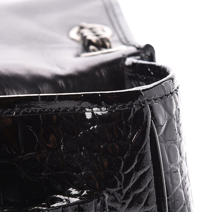 Saint Laurent Patent Crocodile Embossed Lambskin Monogram Medium Niki Chain Satchel Black 15 of 18