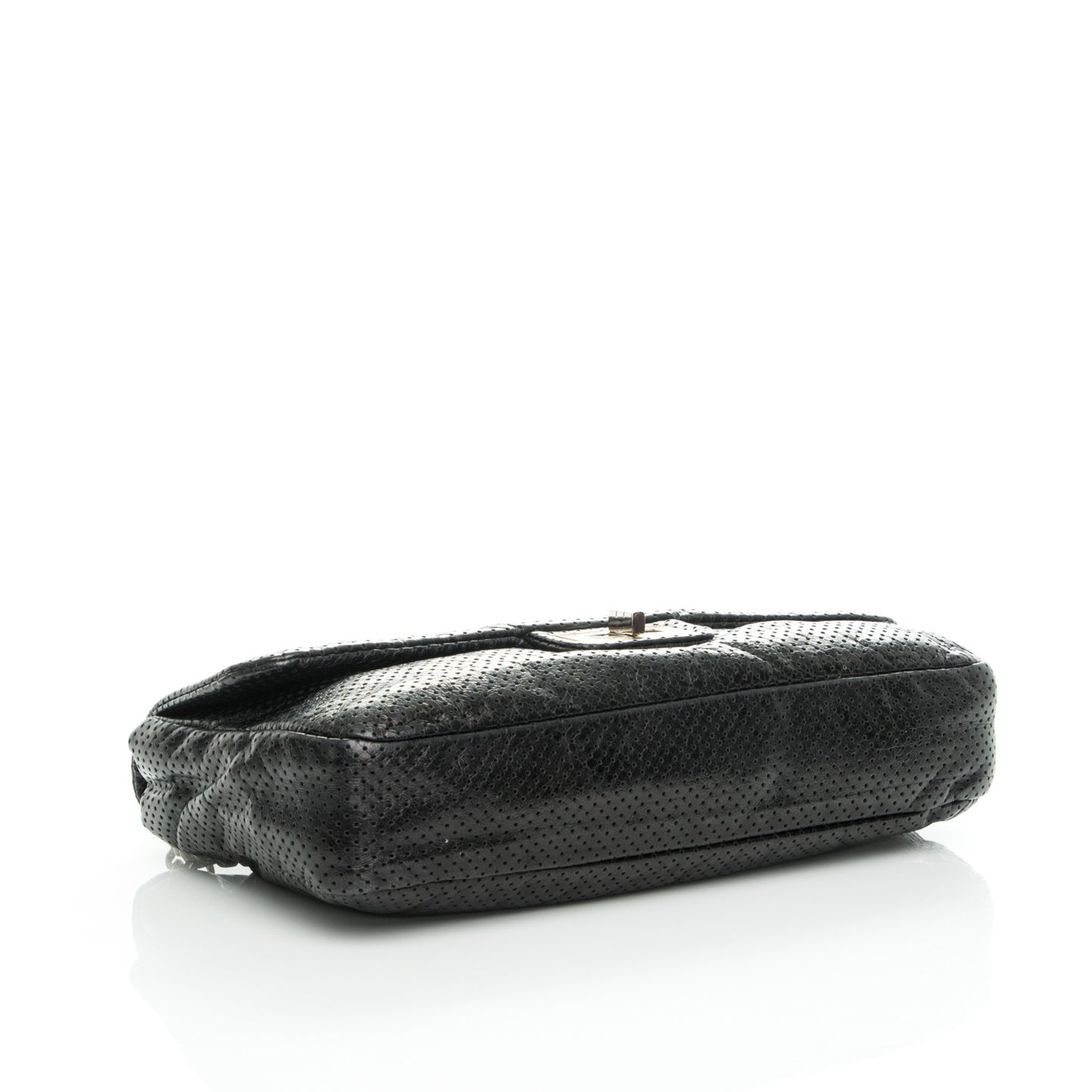 Metallic Crackled Calfskin Large Perforated Drill Flap Black