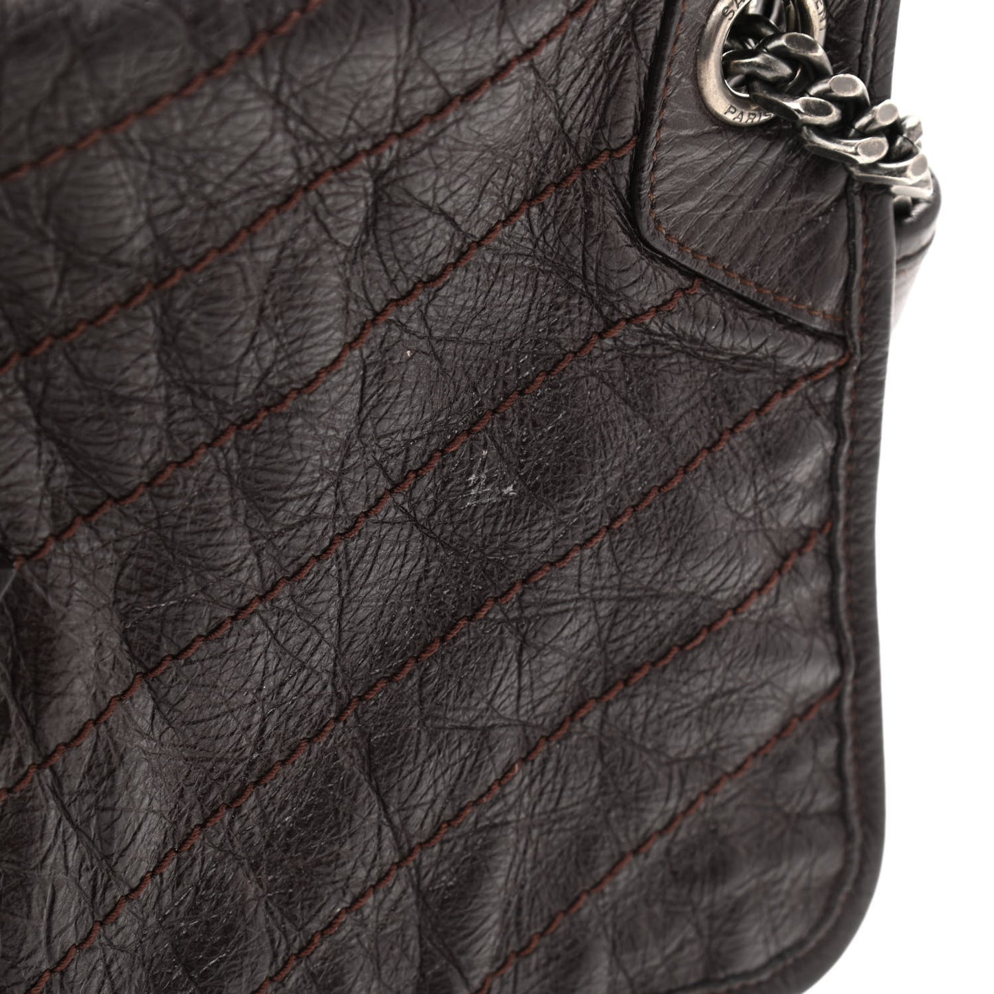 Crinkled Calfskin Matelasse Monogram Large Niki Chain Satchel Tulip