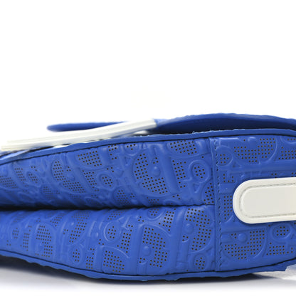 Christian Dior Perforated Calfskin Embossed Oblique Saddle Bag Blue White 10 of 10