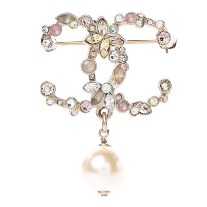 Chanel Crystal Pearl Drop CC Brooch Gold 1 of 7