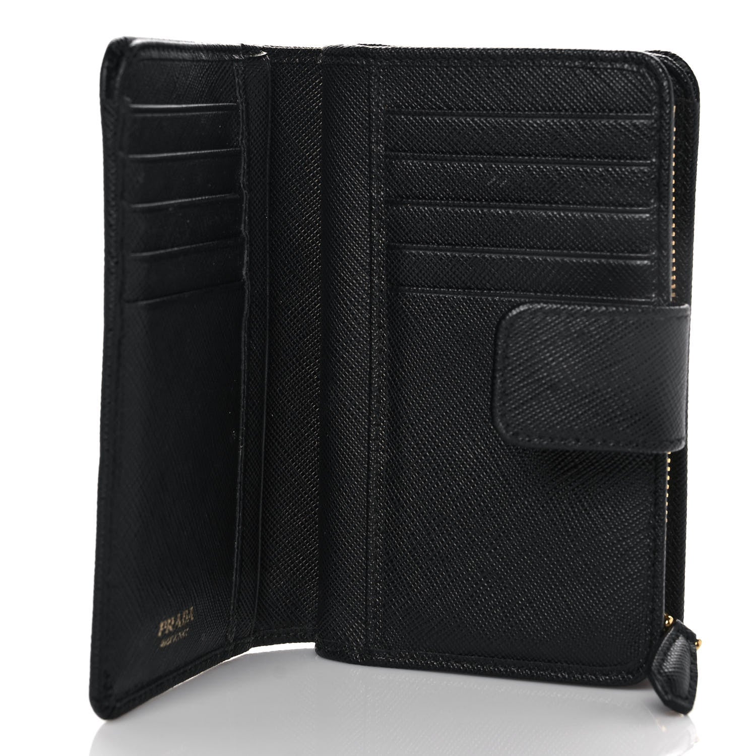 Prada Saffiano Metal Compact Wallet Black 5 of 11